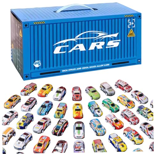 Csafyrt 48pcs/Set Race Car Toys Lustige Simulation Rückenwagen mit eingebauten Garage-Autos Spielzeug tragbarer Mini Back Autos Blau von Csafyrt