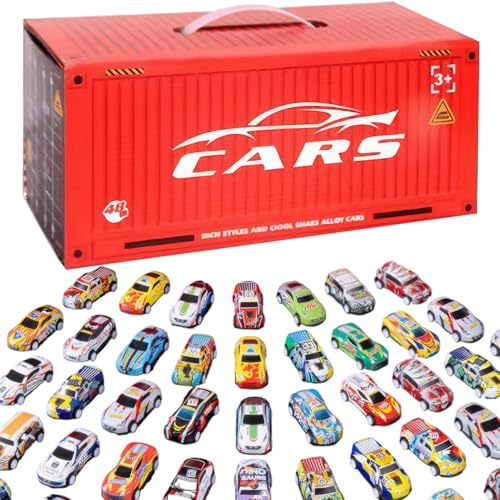 Csafyrt 48pcs/Set Race Car Toys Lustige Simulation ziehen Autos mit eingebauten Garage-Autos Spielzeug tragbarer Mini zurück. Autos rot von Csafyrt