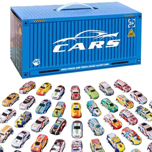 Csafyrt 48pcs/Set Race Cars Lustige Simulation Rückenwagen mit eingebauten Garage-Autos Spielzeug tragbarer Mini Back Autos Blau von Csafyrt