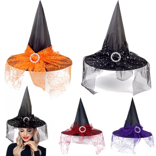Csafyrt 4PCS Kids Witch Hut Lace Girls Halloween Wizard Hut mit glänzender kleiner runder Schnalle für Dekoration Witch Kostüm für Halloween Cosplay Party Csafyrt 4PCS Kids Witch Hut Lace Girls Halloween Wizard Hut mit glänzender kleiner runder Schnalle für Dekoration Witch Kostüm für Halloween Cosplay Party von Csafyrt