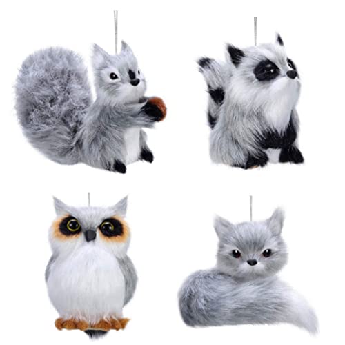 Csafyrt 4pcs niedliche ausgestopfte Tiere Kunstfell Eichhörnchen Owl Waschbär Doll Weihnachtsdekoration von Csafyrt