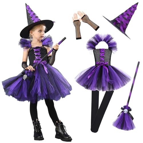 Csafyrt 5pcs/festgelegtes Hexenkostüm für Mädchen mit Tüllrock, Hut, Besen, Handschuhen und Socken, Halloween -Kleinkind -Kostum -Cosplay -Party Dress Up, xl Csafyrt 5pcs/festgelegtes Hexenkostüm für Mädchen mit Tüllrock, Hut, Besen, Handschuhen und Socken, Halloween -Kleinkind -Kostum -Cosplay -Party Dress Up, xl von Csafyrt