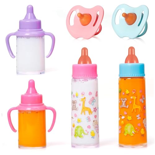 Csafyrt 6pcs/Set Babypuppenflaschen Set mit Schnuller lustiger Magics Babypuppenflaschen mit verschwundenem Milch- oder Saft -Simulations -Puppenzubehör von Csafyrt