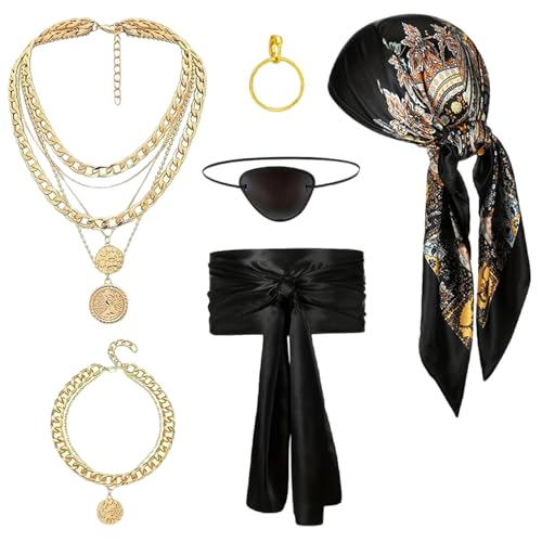 Csafyrt 6pcs/festgelegte Piratenkostümzubehör für Männer Frauen Piratenhut Kopfschal Csafyrt 6pcs/festgelegte Piratenkostümzubehör für Männer Frauen Piratenhut Kopfschal von Csafyrt