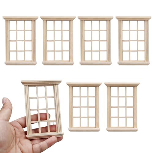 Csafyrt 6pcs 1 12 Skala Dollhouse Möbel 3,2 x 0,6 x 4,5 Zoll DIY Dollhouse Windows Holzkunstwerk Miniaturmöbel Leichtgewicht von Csafyrt