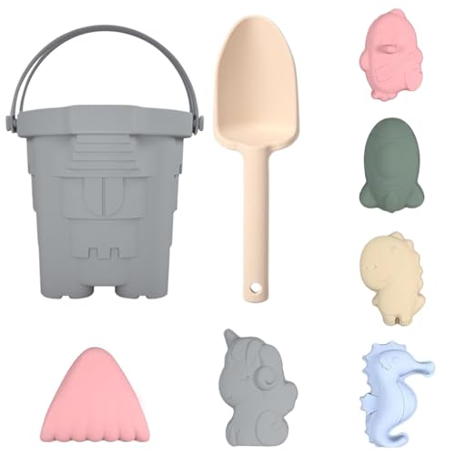 Csafyrt 8pcs/Set Silicon Beach Toys Tragbares Sandspielzeug für Kids Beach Set enthält Flexible Sandeimerschaufel 6 Spielzeugformen Kleinkind für Sommerplayset Grey im Freien von Csafyrt