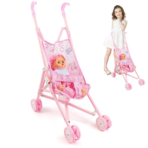 Csafyrt Baby DUVER KOMMER Set 2PCS/Set Klappbares Puppenwagen mit Puppe niedliche Möglichkeit, Babypuppe mit tragbarem Kleiderpuppenwagen für Kleinkinder Girls von Csafyrt