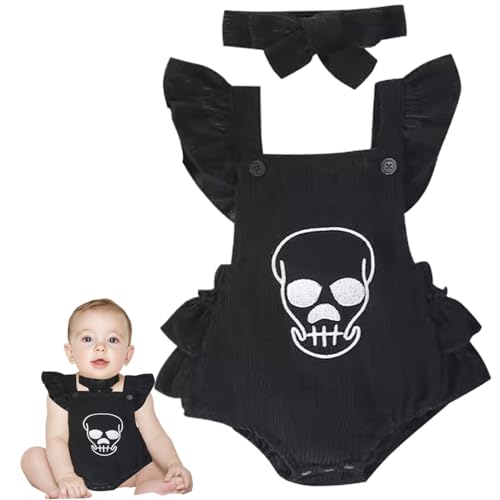 Csafyrt Baby Halloween Kostüme Set mit Fliege Krawatte Schädel Stickerei Halloween Baby Kleidung Cord -Fliegehülse Knopf Strampler süßes Bodysuit Neugeborenes Halloween Kostüm für Mädchenjungen von Csafyrt