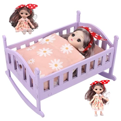 Csafyrt Babypuppenkrippe Babypuppenkrippe mit niedlicher Babypuppe Holzpuppe Crib Doll House Möbel kleine Babypuppenkrippe Accessoires Set Set Set von Csafyrt