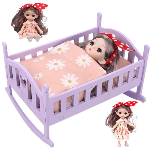 Csafyrt Babypuppenkrippe Set Babypuppenkrippe mit niedlicher Babypuppe Holzpuppe Crib Doll House Möbel kleine Babypuppenkrippe Accessoires für Kinder im Alter von 3+ von Csafyrt