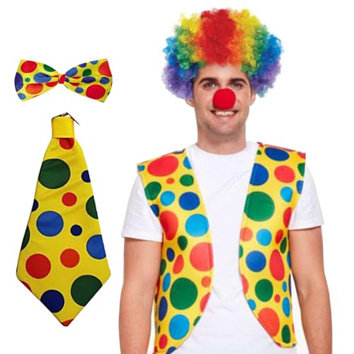 Csafyrt Clown Perücken 5 für Erwachsenenzirkuskostüm umfassen rote Clown -Nasenves -Perücken -Bogen und Krawatten -Clown -Accessoires für Halloween -Cosplay -Kostüme von Csafyrt