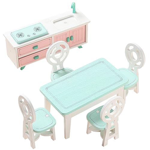 Csafyrt Doll House Möbel 7pcs/Set Miniaturmöbel Schlafzimmer Puppenhauszubehör Buntes Täuschung Spielzeug für Mädchen Jungen Alter 3+ Esszimmer von Csafyrt