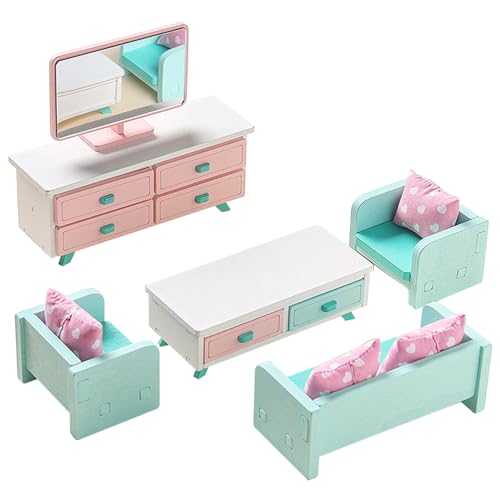 Csafyrt Doll House Möbel 7pcs/Set Miniaturmöbel Schlafzimmer Puppenhauszubehör Buntes Täuschung Spielzeug für Mädchen Jungen Alter 3+ Wohnzimmer von Csafyrt