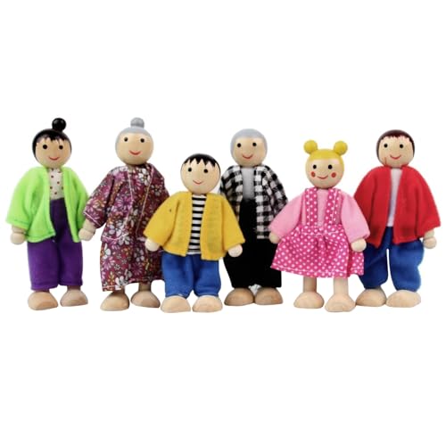 Csafyrt Dolls House People 6 Familienfiguren Holzpuppenhaus Figuren Dress Up Happy Family Puppen mit niedlichen Ausdrücken für Jungen und Mädchen Geschenk von Csafyrt