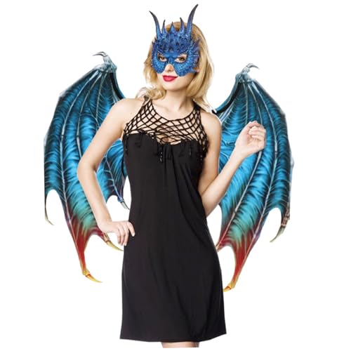 Csafyrt Dragon Kostüm Dragon Maske mit Horn & Flügel -Set, Pu Foam Halloween Kostüme Unisex One Size Halloween Dragon Cosplay Set für Adult Halloween Cosplay Masquerade Karneval von Csafyrt