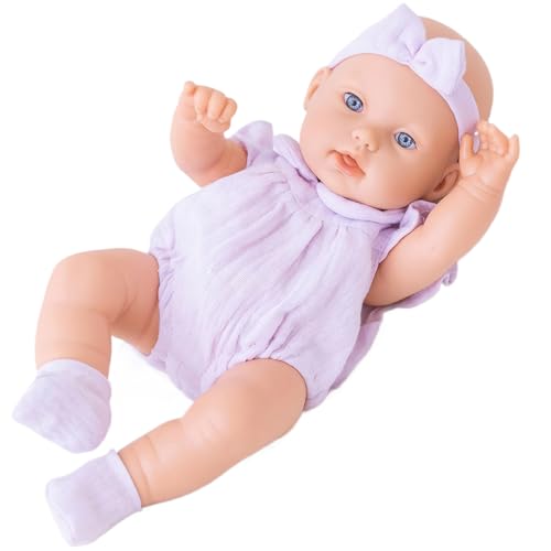 Csafyrt Echte Babypuppe 12 Zoll gekleidet Babypuppe mit niedlichen Gesicht bewegliche Arme und Beine waschbarer entzückender kuscheliger Vinyl Babypuppe lila von Csafyrt