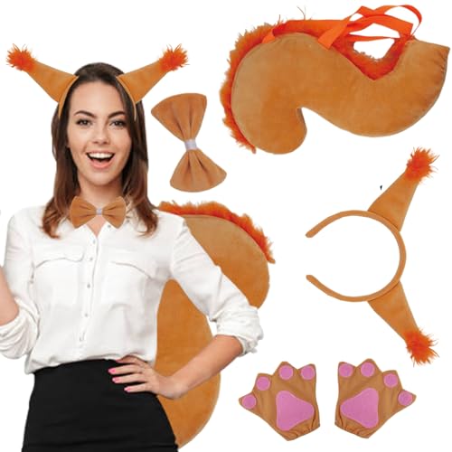 Csafyrt Eichhörnchen Kostüm Eichhörnchen Kostüm beinhaltet therian Ohren Stirnband süße Bowtie ＆ Therian Tail für Weihnacht Halloween Cosplay Kostüm Asche von Csafyrt