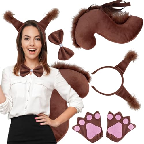 Csafyrt Eichhörnchen Kostüm Eichhörnchen Kostüm beinhaltet therian Ohren Stirnband süße Bowtie ＆ Therian Tail für Weihnachten Halloween Cosplay Kostüm Kaffee von Csafyrt