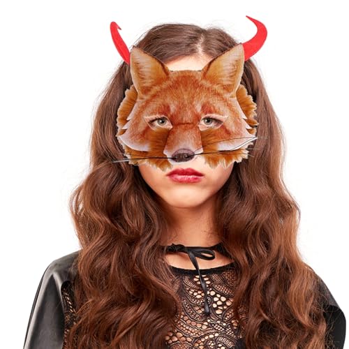 Csafyrt Fox Mask 6.7x6.7 Faux Fur Therian Mask Unisex Halb-Face-Tiermasken mit Elastizität Band für erwachsene Kinder tragbare Fox-Maske für Maskerade Carnival Halloween Theme Party von Csafyrt