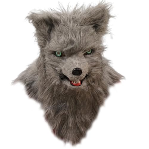 Csafyrt Fox Maske gruselige realistische Fuchs Fuchs Purry Head Full Head Halloween Maske mit beweglicher Kiefer atmungsaktiv für Halloween -Kostüm grau von Csafyrt