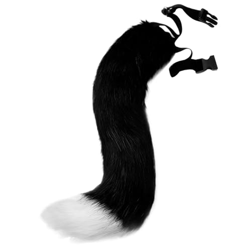 Csafyrt Fox Tail künstlich 20-Zoll Pelry Tail Realistischer Kunstpelzschwanz mit verstellbarem Taillengürtel eingebauter Rahmen Dekoratives Therian Schwanz für Cosplay Halloween, Black + White von Csafyrt