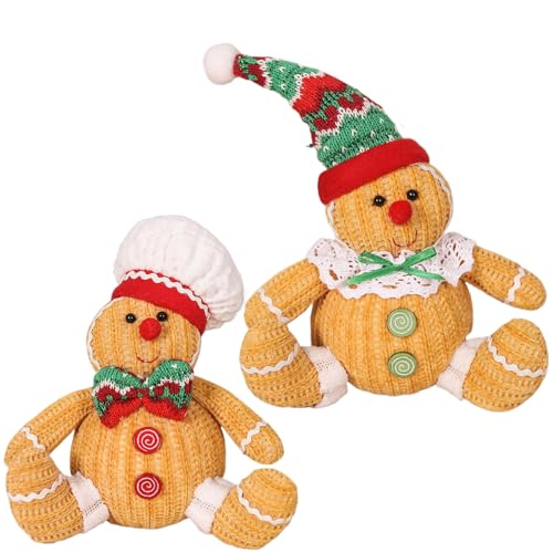 Csafyrt Gingerbread Plüsch 2 PCS 2 Stil Sitting Haltung Weihnachten Lebkuchen -Dekor mit Hut auf entzückende Lebkuchen Weihnachtsdekoration von Csafyrt