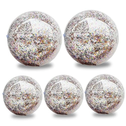 Csafyrt Glitter Beach Bälle 5pcs 16in & 24in inblasbare Strandbälle PVC große glänzende Bälle transparent von Csafyrt