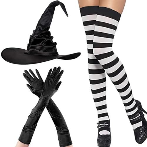 Csafyrt Hexenhut Hexenkostüm Frauen weicher hautfreundlicher Stoff mit schwarz/lila gestreift für Halloween-Cosplay-Partys eine Größe Schwarz von Csafyrt