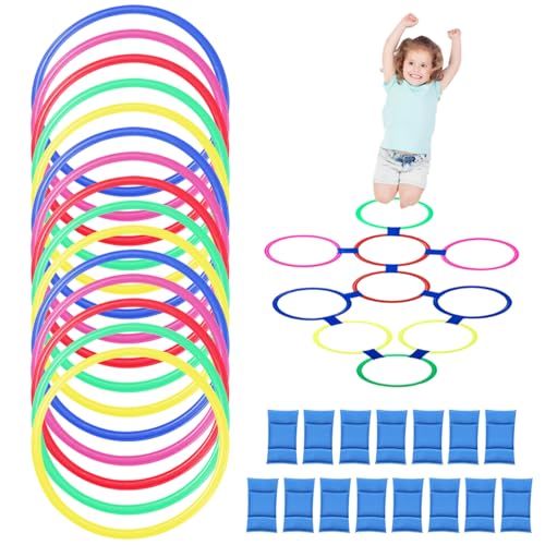 Csafyrt Hopscotch-Ringe, 15 PCS 15 Zoll Multi-Farb-Hopscotch-Outdoor mit 15 PCS-Schnalle, DIY-Hinderniskurs für Kinder 2+, Non Slip Kids Outdoor-Spielausrüstung von Csafyrt