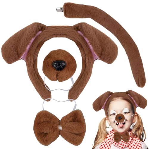 Csafyrt Hundekostüm für Kinder 4pcs/Set niedliche Plüsch dekorativ braunes Hund Kostüm umfasst Ohren, Schwanz, Nase, Fliege Halloween Kostüm für Kinder von Csafyrt