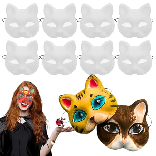 Csafyrt Katzenmasken zum Malen von 10 PCs Katzenmaske zum Malen von DIY -Halbbedeckung Therianische Maske mit Augennetz ＆ Elastic Band PVC Animal Fox Maske von Csafyrt