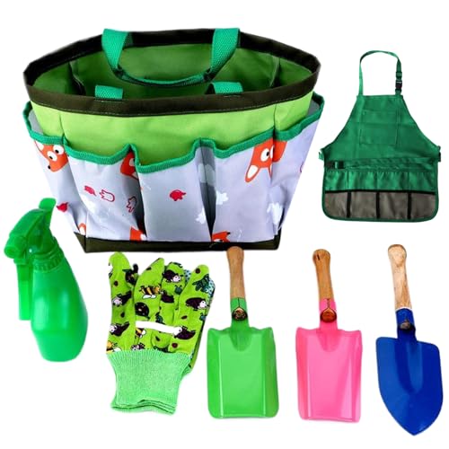 Csafyrt Kids Gardening Set 7PCS/Set Educational Kleinkind Gartenset Beinhaltet Apron Sprayer Handschuhe Hut Rake Shovels Kids Gartenwerkzeug Set für Garten -Cosplay -Geschenk für Kinder von Csafyrt