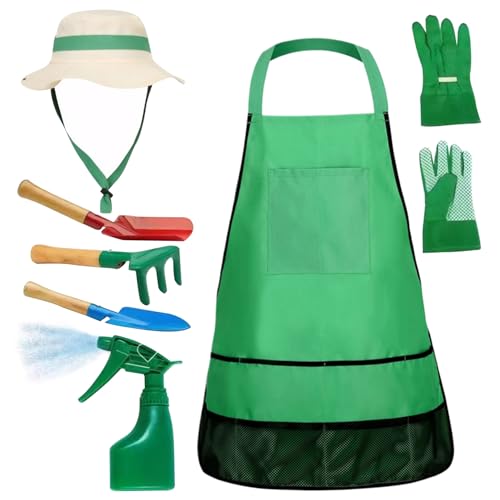 Csafyrt Kids Gardening Set 7PCS/Set Educational Kleinkind Gartenset Beinhaltet Schürze -Sprühhandschuhe Hut Rake Shovels Kids Gardening Tool Set von Csafyrt