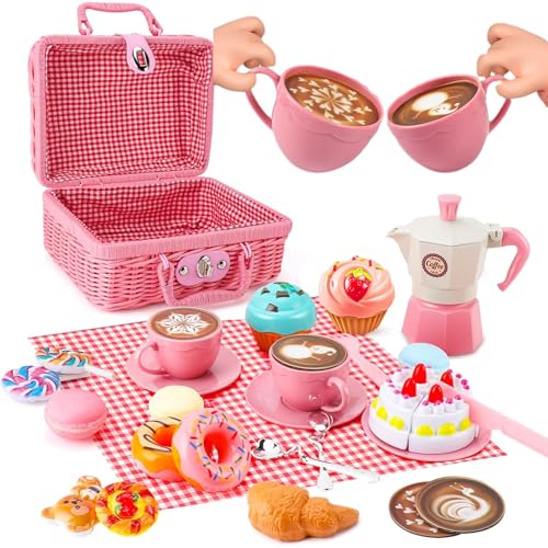 Csafyrt Kinder Picknick -Sets für 3+ Mädchen und Jungen Simulation niedliche Kinder Tee -Set Interaktive fantasievolle Entwicklung von Abs Tea Party Set für Rollenspiele, so tun Spiele Spielen von Csafyrt