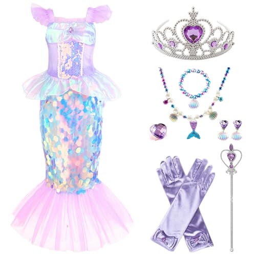 Csafyrt Kinder im Meerjungfrau Kostüm, Meerjungfrau -Outfit für Mädchen mit Kleid, Schwanz, Krone, Stock, Halskette, Handschuhen, Armband und vielem mehr für Halloween -Party -Kleider Cosplay, L. Csafyrt Kinder im Meerjungfrau Kostüm, Meerjungfrau -Outfit für Mädchen mit Kleid, Schwanz, Krone, Stock, Halskette, Handschuhen, Armband und vielem mehr für Halloween -Party -Kleider Cosplay, L. von Csafyrt