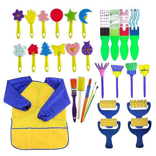 Csafyrt Kinderfarben Set 29 PCs Kinderset Kinder Set Kinder Pinsel Schwamm Kit früh Lernen Zeichnungswerkzeuge Kunsthandwerk für Kleinkinder von Csafyrt