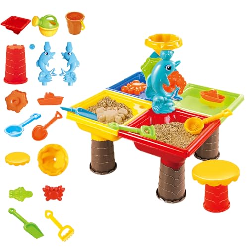 Csafyrt Kleinkind Wassertabelle 1 Setzen Sie Bunte Sandtisch mit niedlichem Delphin-Abs-Sensory-Tisch Interaktive Eltern-Kind-Entwicklungswasser und Sandtisch für Outdoor Beach, Quadrat von Csafyrt