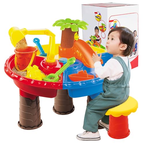 Csafyrt Kleinkind Wassertabelle Sand Tabelle 4-in-1 Sand- und Wasserspieltisch Kinder 17.7X.13.8 '' Wassertisch mit Spielzubehör Sandbox-Tisch für Outdoor-Aktivität runde Form von Csafyrt