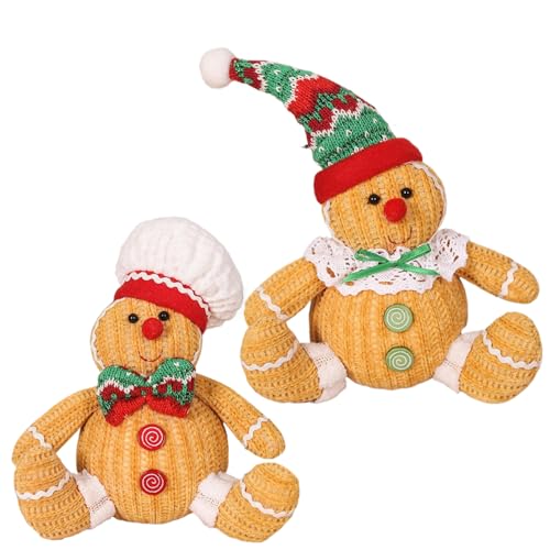 Csafyrt Lebkuchen -Plüsch 2PCS 2 Style Sitting Haltung Weihnachten Lebkuchen -Dekor mit Hut auf entzückende Lebkuchen Weihnachtsdekoration für Home Party Mall von Csafyrt