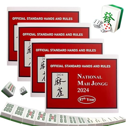 Csafyrt Mah Jongg -Karten 2024 4pcs 6x5in Mah 2024 Mahjong -Karte Lucky Red for Hände Regeln Anfänger Geschenk von Csafyrt