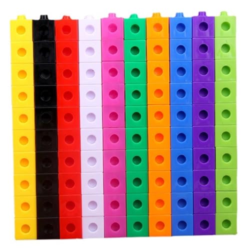Csafyrt Mathematikwürfel, 100pcs Unifix -Würfel, Plastik 10 Farben Zahlenblöcke Spielzeug mit 18 Blättern Fragenkarten für Kinder Alter 3+ von Csafyrt