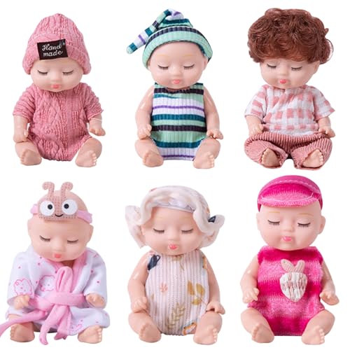 Csafyrt Mini -Babypuppen mit schläfrigem Gesicht 6 PCs süße kleine wiedergeborene Babys bewegliche Gelenke und Dressup Spiel für Mädchen Kinder Geburtstag Babyparty Weihnachtsfeier Geschenke von Csafyrt