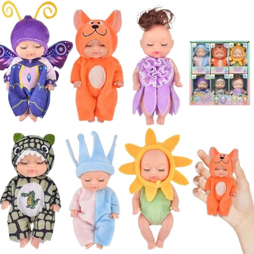 Csafyrt Mini -Babypuppen mit schläfrigem Gesicht 6pcs 5,12 Zoll süße kleine Babypuppen mit unterschiedlichen Kleidern auf gemeinsam beweglicher PVC Tiny Puppenspielzeug für Mädchen von Csafyrt