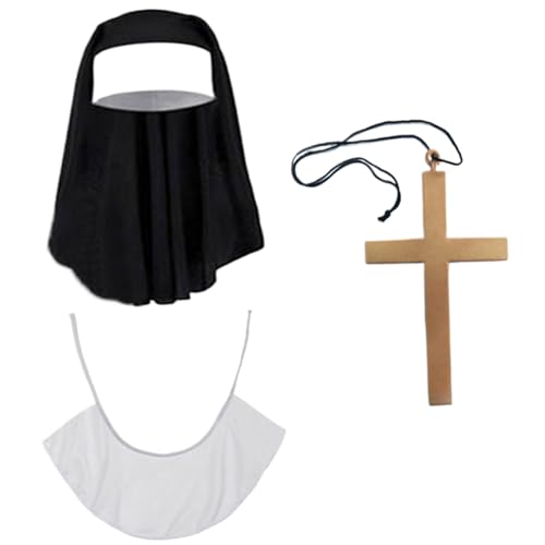 Csafyrt Nonne Kostüm Nonne Outfit mit Nonne Kopfstück Nonne Kragen & Kreuz Anhänger Halskette Womens Kostüme Kostüme von Csafyrt