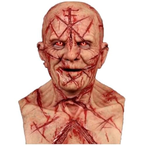 Csafyrt Old Man Mask Realistic 18.9x10.2x10.2 Kopf Latexmaske mit blutigen Narben Halloween Mask Horror Old Man Mask Zombie Maske von Csafyrt