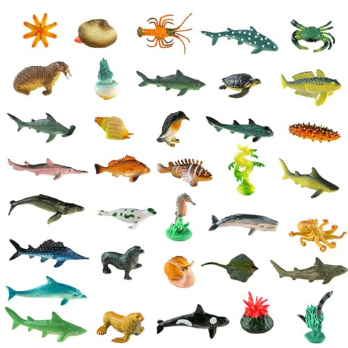 Csafyrt Ozeantiere Zahlen 36PCs Verschiedene Ozeantiere Spielzeug realistischer Spielzeugfisch Miniatur PVC Solid Bildungsmeer Kreaturen Spielzeug für Kinder von Csafyrt