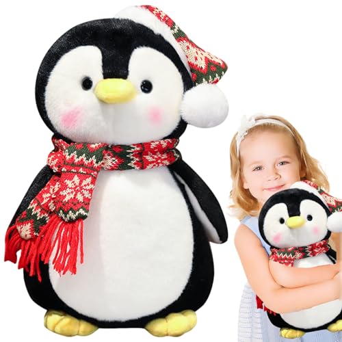 Csafyrt Penguin Plüsch niedliches Pinguin -Stofftier mit roter Hut und Schal 14 Dekorative Weihnachtsgefüllte Tiere Weiche Körper Pengy Pinguine für Mädchen Jungen von Csafyrt