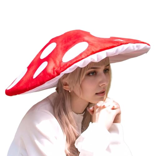 Csafyrt Pilzhut Red Wide Rand Cap Polyester Pilzhut Cosplay Simuliertes niedliches und übergroßes Pilzkostüm für Halloween, Kostümpartys, Cosplay, Themenveranstaltungen von Csafyrt