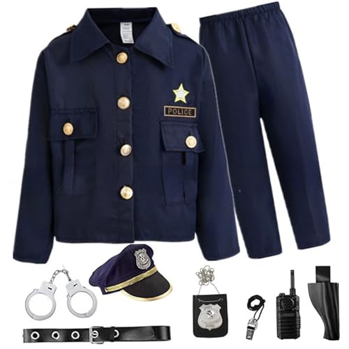 Csafyrt Polizeikostüm für Kinder 10-12 Kinderpolizeibeamte Kostüm Uniform mit realistischem Accessoires Rollenspiel Dress-up für Jungen Geburtstagsgeschenke Halloween Kostüme für l von Csafyrt