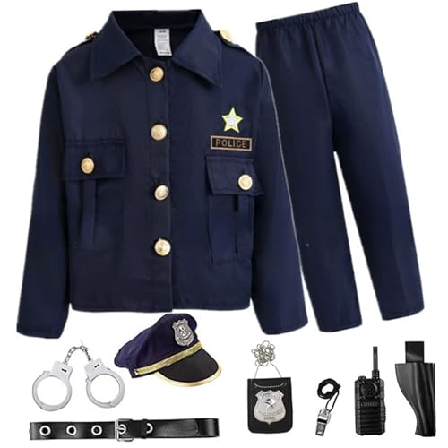 Csafyrt Polizeikostüm für Kinder 8-10 Kinderpolizeibeamte Kostüm Uniform mit realistischem Accessoires Rollenspiel Dress-up für Jungen Geburtstagsgeschenke Halloween Kostüme für m von Csafyrt